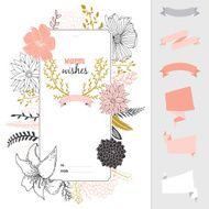 Vintage romantic floral Save the Date invitation in bright color N3
