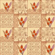 Patchwork seamless pattern with tulips background N2