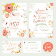 Vintage romantic floral Save the Date invitation in bright color N9