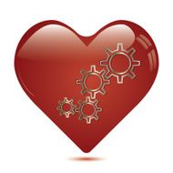 Red heart shape with gears inside