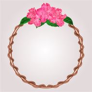 Round frame with rhododendron flowers vector