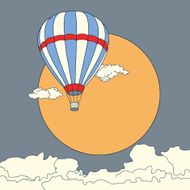 Air balloon flying in the clouds at sunset vector