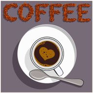 White coffee cup with heart shape made of foam N2
