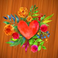 Vintage background with flowers in love and heart