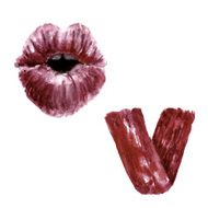 Isolated background with red lips Watercolor illustration N4