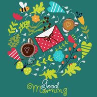 Vector card - Good morning with love and flowers N2