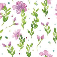 Vector watercolor floral pattern with pink flowers N2
