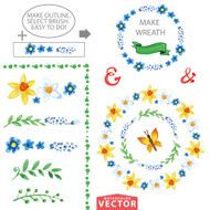 Watercolor floral brushes and wreath set template