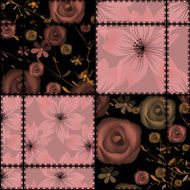 Patchwork seamless retro checkered rose floral pattern N2