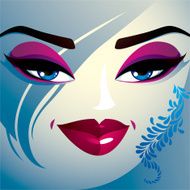 Coquette woman eyes and lips stylish makeup hairdo People
