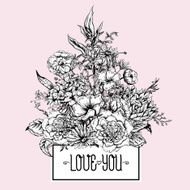 Monochrome Retro Summer Floral Greeting Card Vintage Bouquet