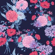 Gentle Retro Summer Seamless Floral Pattern Vintage Greeting Bouquet Vector N2