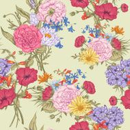 Gentle Retro Summer Seamless Floral Pattern Vintage Greeting Bouquet Vector N3