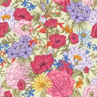 Gentle Retro Summer Seamless Floral Pattern Vintage Greeting Bouquet Vector N4