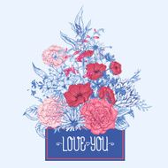 Gentle Retro Summer Floral Greeting Card Vintage Bouquet Vector illustration N2