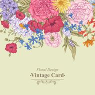 Gentle Retro Summer Floral Greeting Card Vintage Bouquet Vector illustration N3