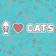 I love cats card Cute background with cat paw prints