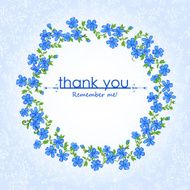 Blue vintage card with floral circle and text