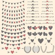 Wedding set of hearts arrows garlands laurel wreaths and lab