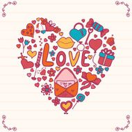 Romantic elements in the shape of heart