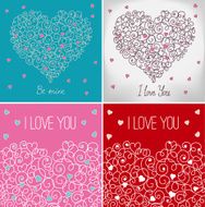 Collection of greeting cards with floral heart shape I love