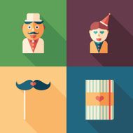 Set of romantic flat square icons with long shadows