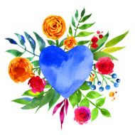 Vintage background with flowers in love and watercolor heart N3