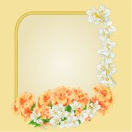 Golden frame yellow hibiscus and jasmine vector