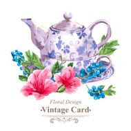Vintage floral card with roses and wild flowers N2
