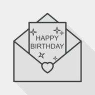Happy birthday card flat icon with long shadow line