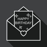 Happy birthday card flat icon with long shadow line N2