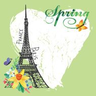 Paris vintage spring card Eiffel tower Watercolor flowers N2