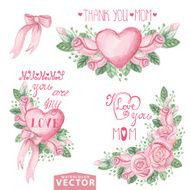 Watercolor pink roses bouquet headlines Mother day decor
