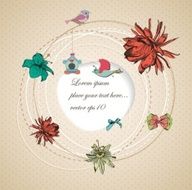 Retro spring wedding card with flowers and birds