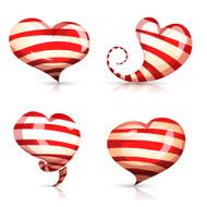 Set of bright shiny striped hearts different shapes