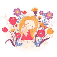 Girl rabbit and flowers N2