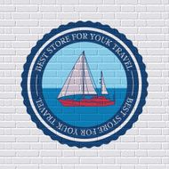 Travel colored logo or label template background on brick wall