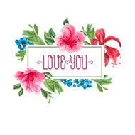 Vintage Watercolor Greeting Card with Blooming Exotic Flowers