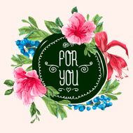 Vintage Watercolor Greeting Card with Blooming Exotic Flowers N2