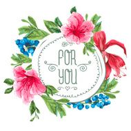 Vintage Watercolor Greeting Card with Blooming Exotic Flowers N3