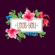 Vintage Watercolor Greeting Card with Blooming Exotic Flowers N5