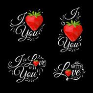 Stylized inscription I Love You with polygonal strawberry on black