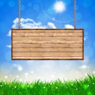 Wood Table on Chains Spring Background