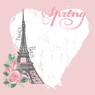 Paris vintage spring card Eiffel tower Watercolor rose N2