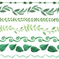 Watercolor seamless border set Vintage floral green branches N2