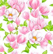 Seamless vector pattern with Magnolia watercolor illustration