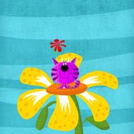 Cat Sitting in the Flower