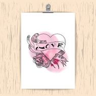 Valentines day card on wood Background vintage heart watercolor