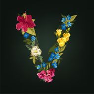 V letter Flower capital alphabet Colorful font Uppercase N2
