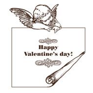 happy valentine&#039;s day card with cupid